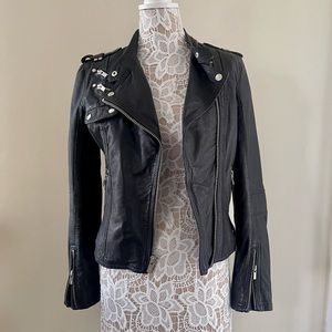 leather motorcycle jacket Black River size S org $599 good condition